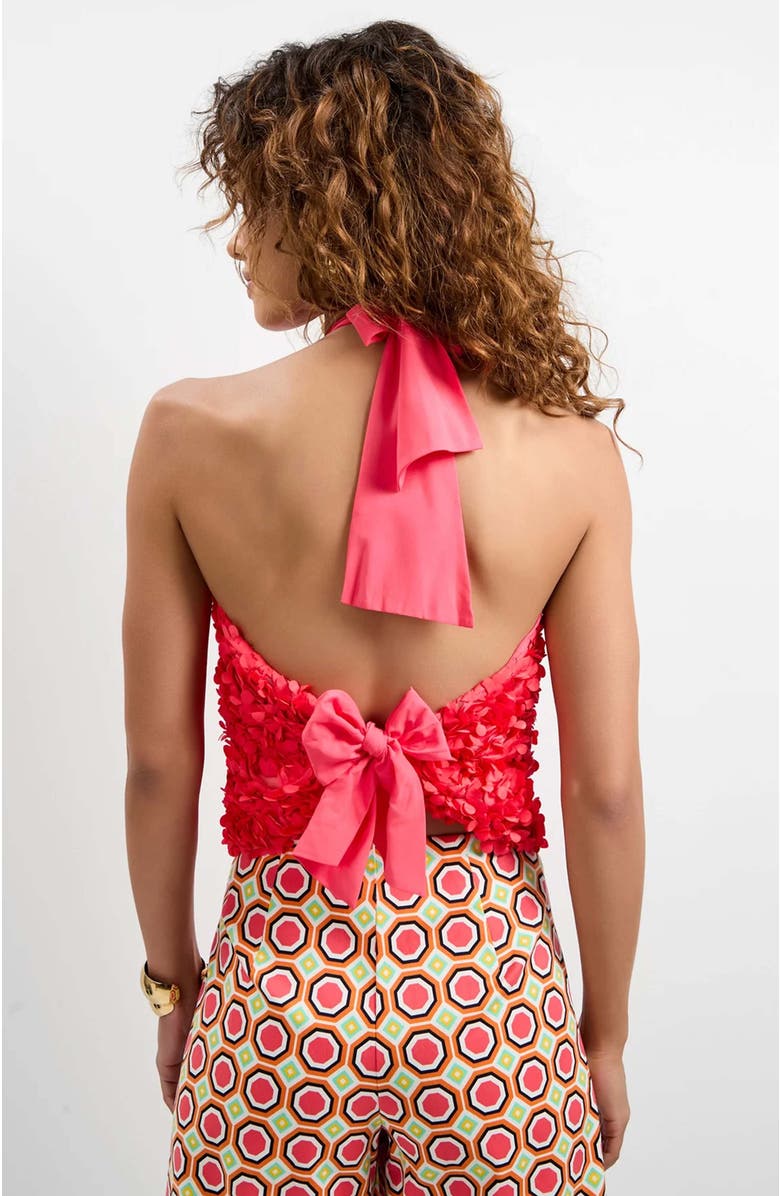 Trina Turk Tamika 3D Floral Halter Top, Alternate, color, Corso Coral