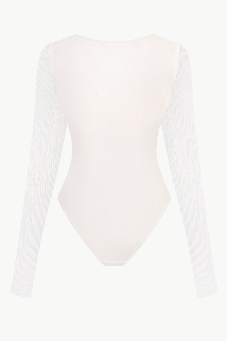 Bridal Sheer Mesh Bodysuit With 3D Florals, Alternate, color, White
