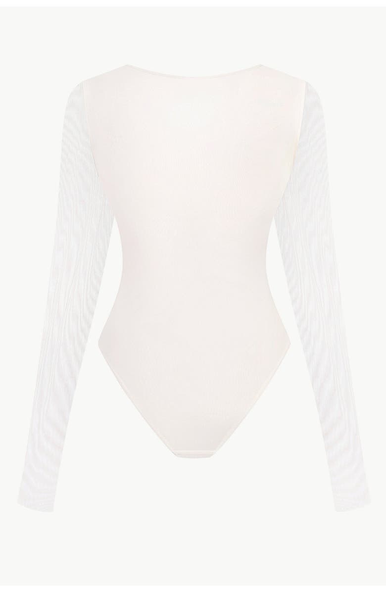 Malva Florea Bridal Sheer Mesh Bodysuit With 3D Florals, Alternate, color, White