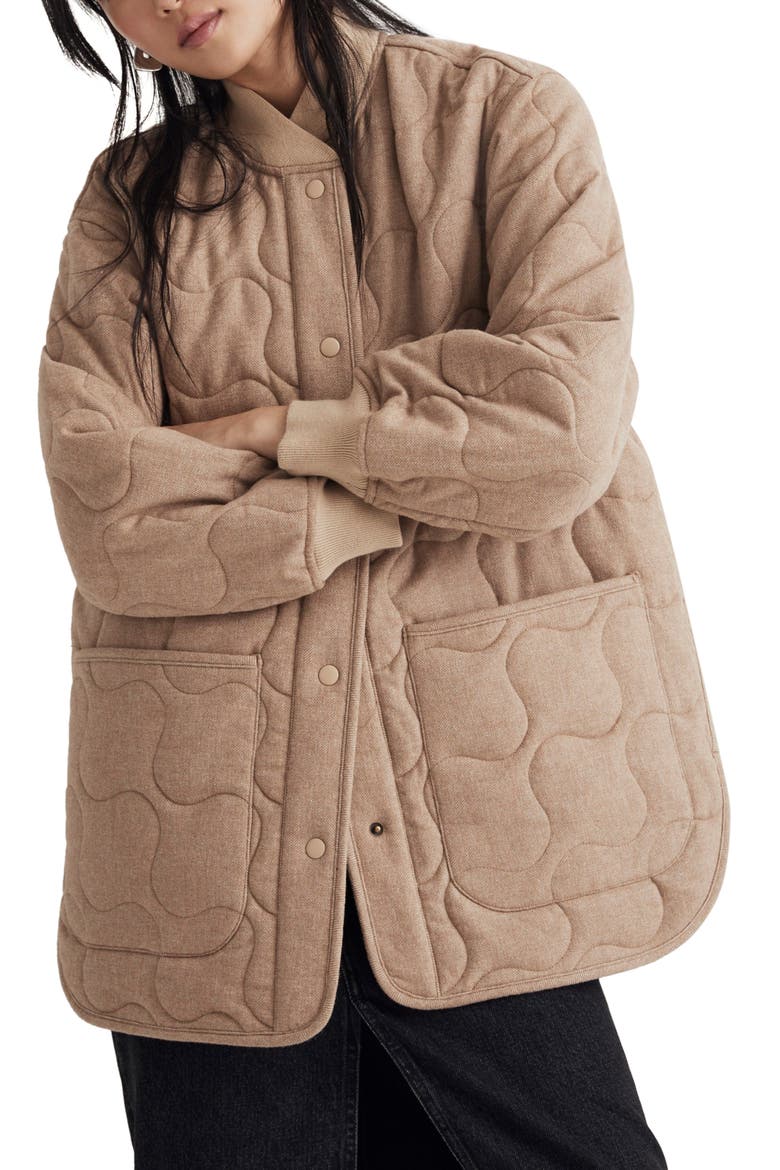 Quilted Oversize Wool Blend Bomber Jacket, Main, color, HERRINGBONE MATCHSTICK