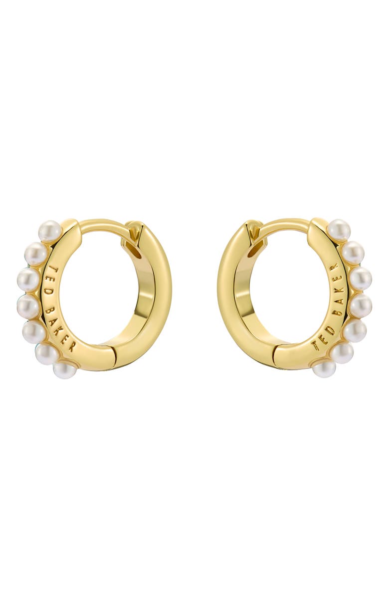 Ted Baker Persia Faux Pearl Huggie Earrings, Main, color, Gold Tone Pearl