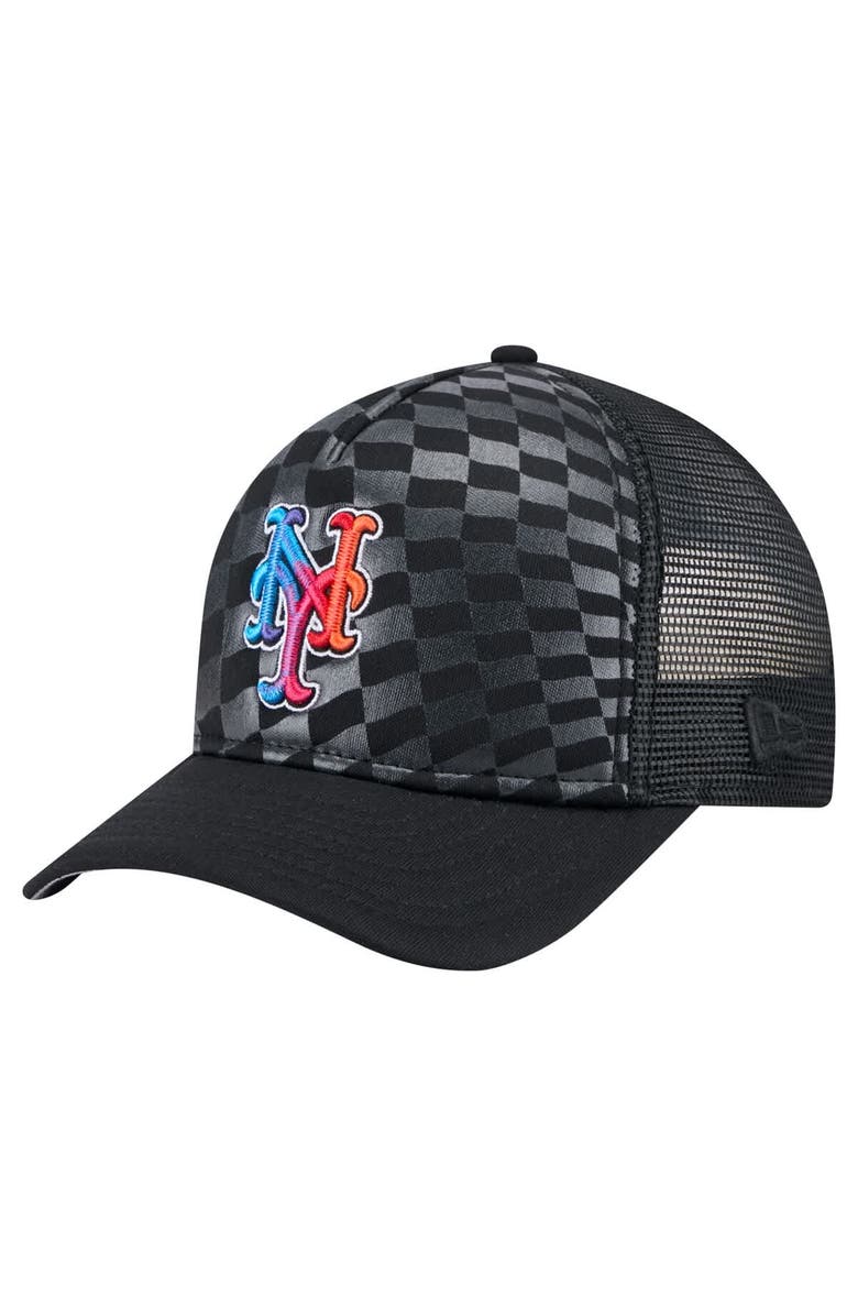 New Era Men's New Era Black New York Mets Gradient 9FORTY A-Frame M-Crown Trucker Adjustable Hat, Main, color,