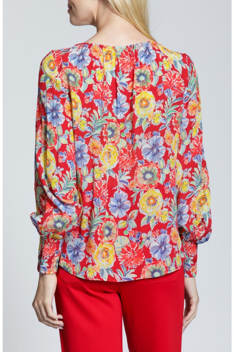 Floral Smock Cuff Top, Alternate, color, RED MULTI
