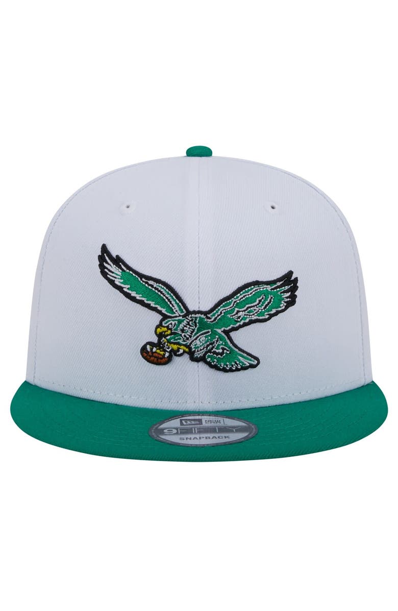 New Era Men's New Era White/Kelly Green Philadelphia Eagles Historic Two Tone 9FIFTY Snapback Hat, Alternate, color,
