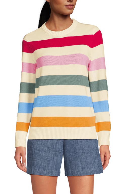 Lands' End Cotton Drifter Crew Neck Sweater In Fresh Ivory Multi Bold Stripe