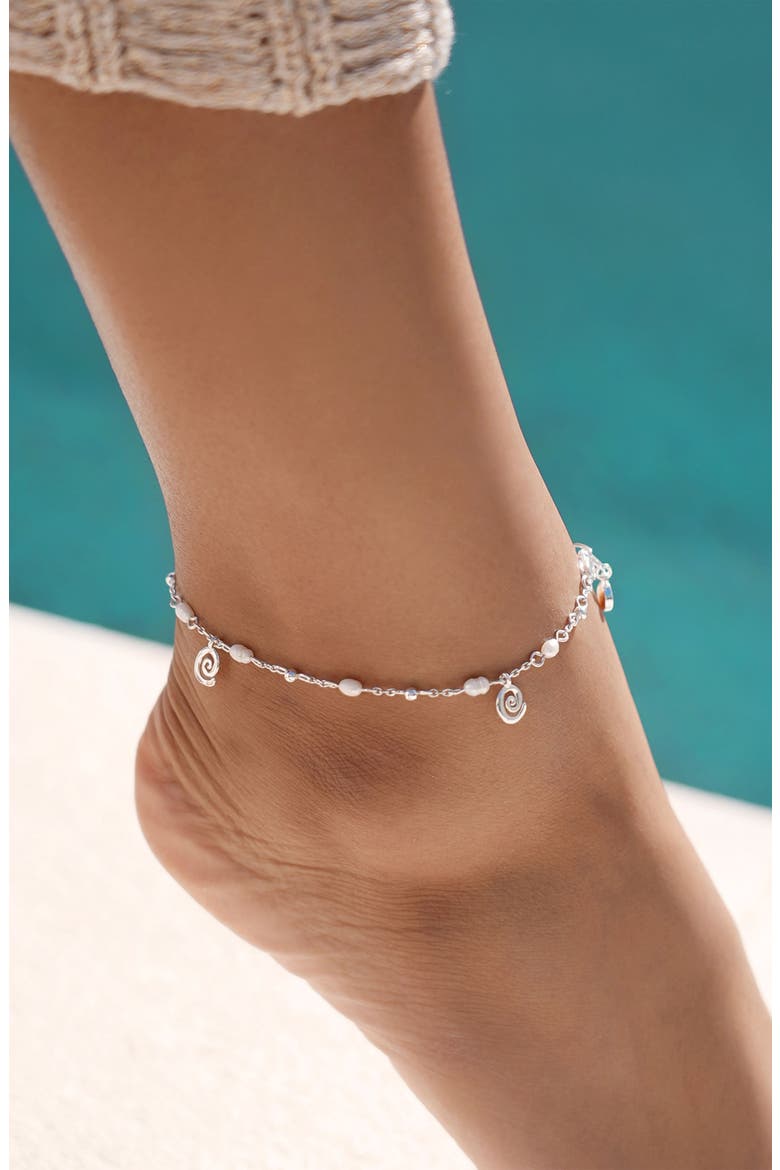 Aura Swirl Pendant Freshwater Pearl Anklet, Alternate, color, SILVER