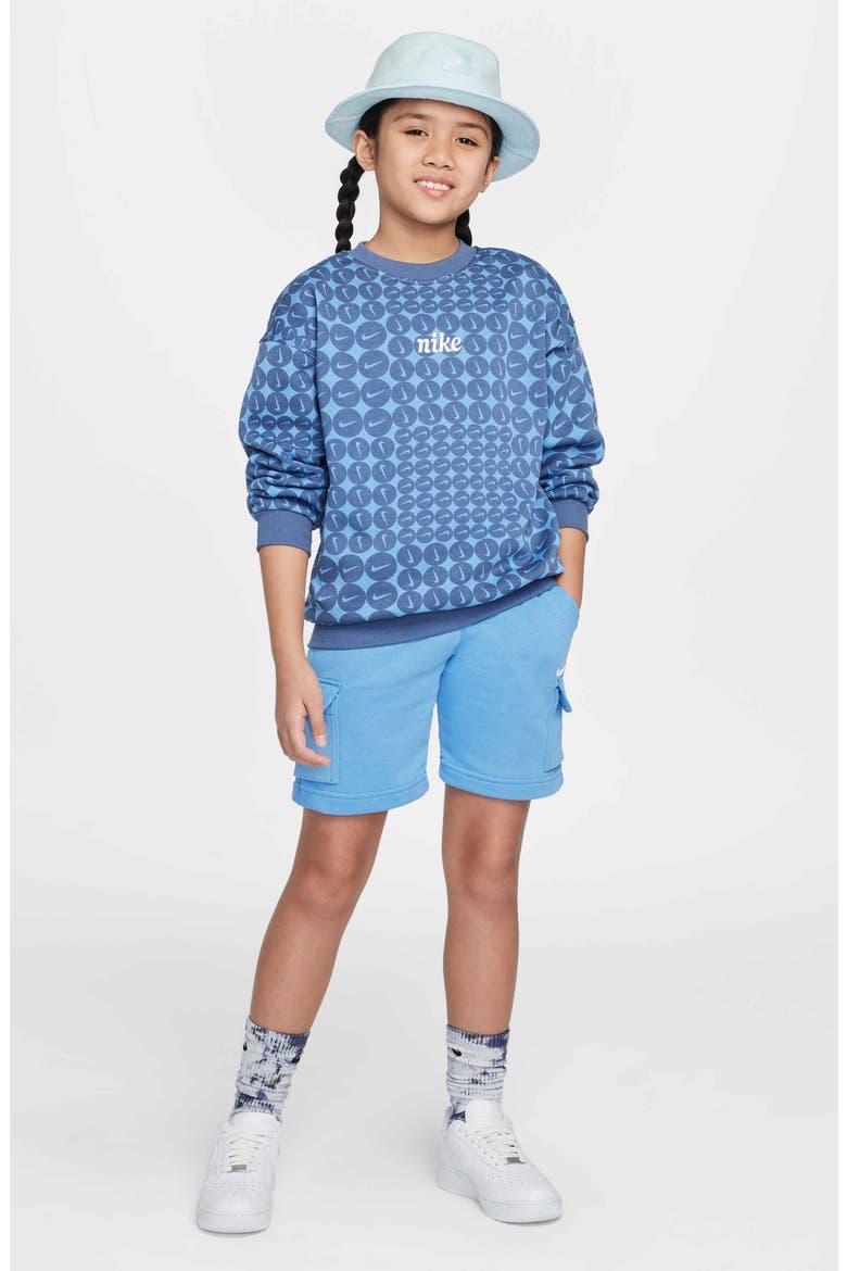 Kids' Sportswear Club Fleece Oversize Crewneck Sweatshirt, Alternate, color, 491 DIFFUSED BLUE/WHITE
