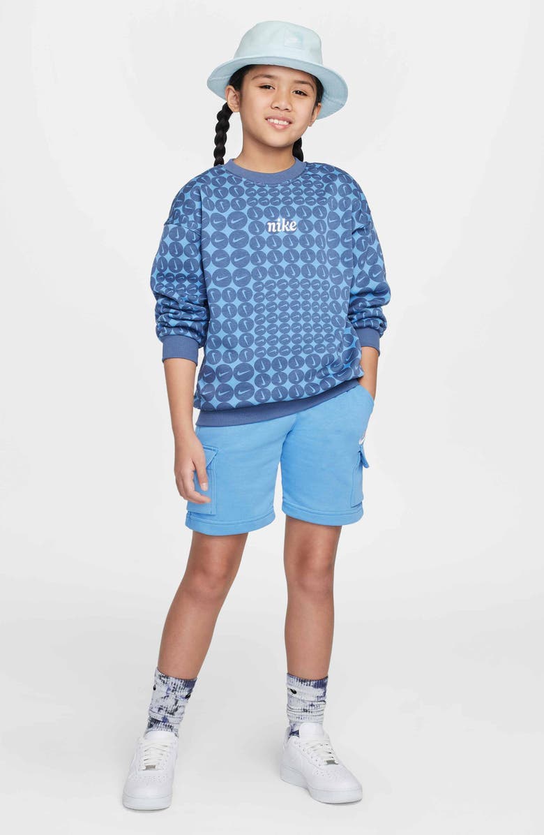 Nike Kids' Sportswear Club Fleece Oversize Crewneck Sweatshirt, Alternate, color, Diffused Blue/ White