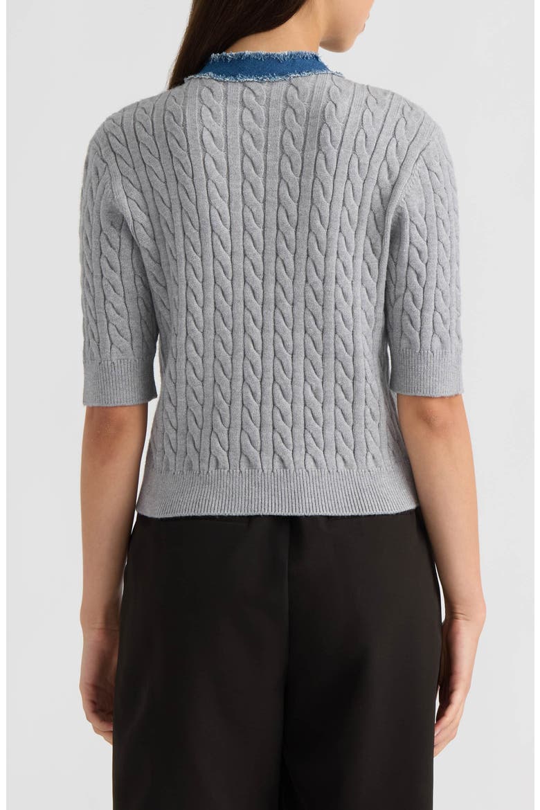 Cable Cardigan with Denim Trim, Alternate, color, LIGHT GREY MIX