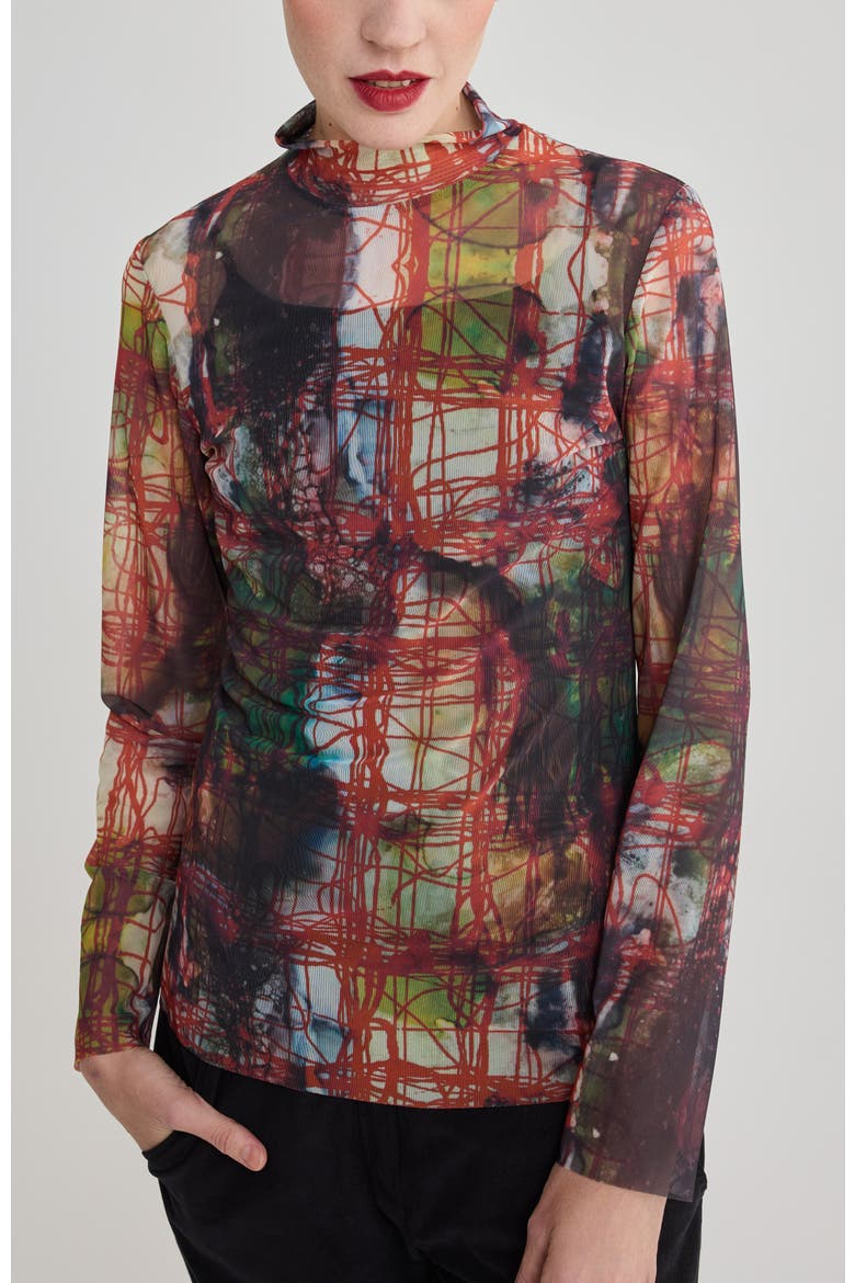 Ines Printed Mesh Top, Main, color, Multi-Brown
