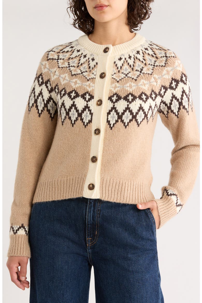 Fiorella Fair Isle Cardigan, Alternate, color, NEUTRAL FAIR ISLE