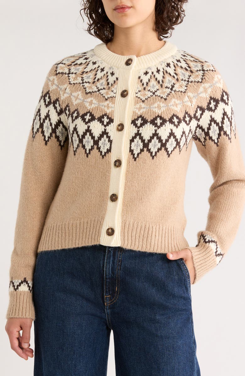 Marine Layer Fiorella Fair Isle Cardigan, Alternate, color, Neutral Fair Isle