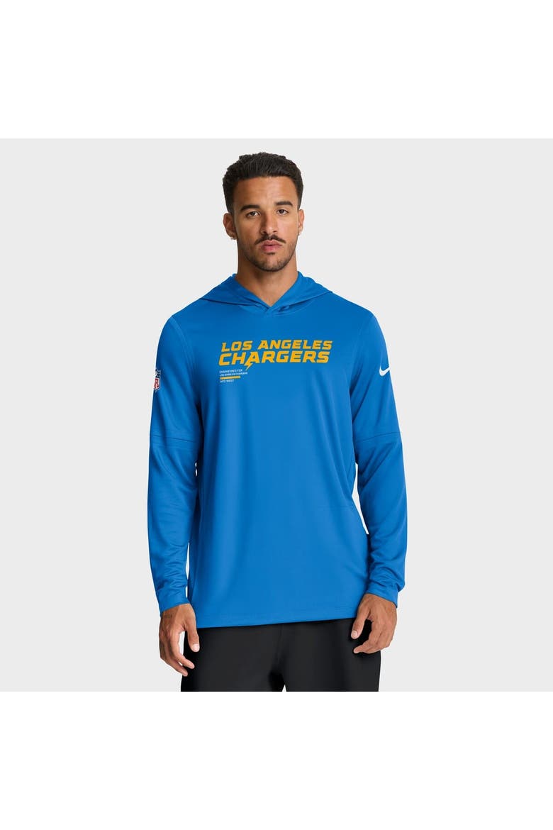 Men's Nike Powder Blue Los Angeles Chargers Sideline Pure Fury Dri-FIT Long Sleeve Hoodie T-Shirt, Main, color, Powder Blue