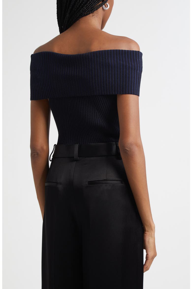 Luke Foldover Off the Shoulder Rib Top, Alternate, color, BLACK/ NAVY