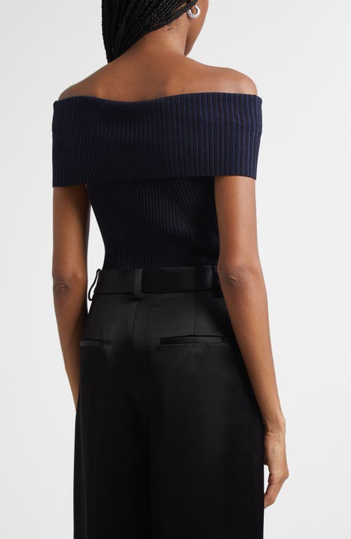 Ramy Brook Luke Foldover Off The Shoulder Rib Top In Blue
