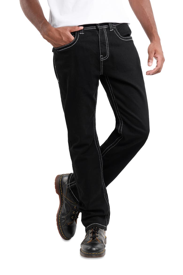 Saddle Stitch Relaxed Straight Leg Jeans, Alternate, color, BLACK