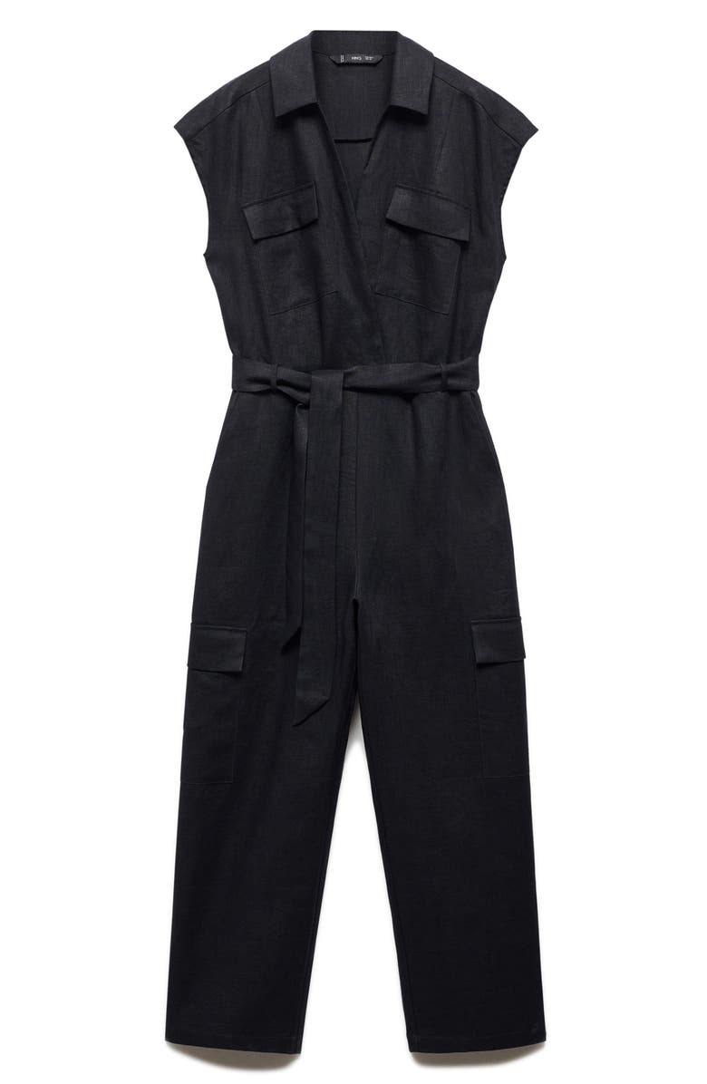 MANGO Linen Cargo Jumpsuit, Alternate, color, 