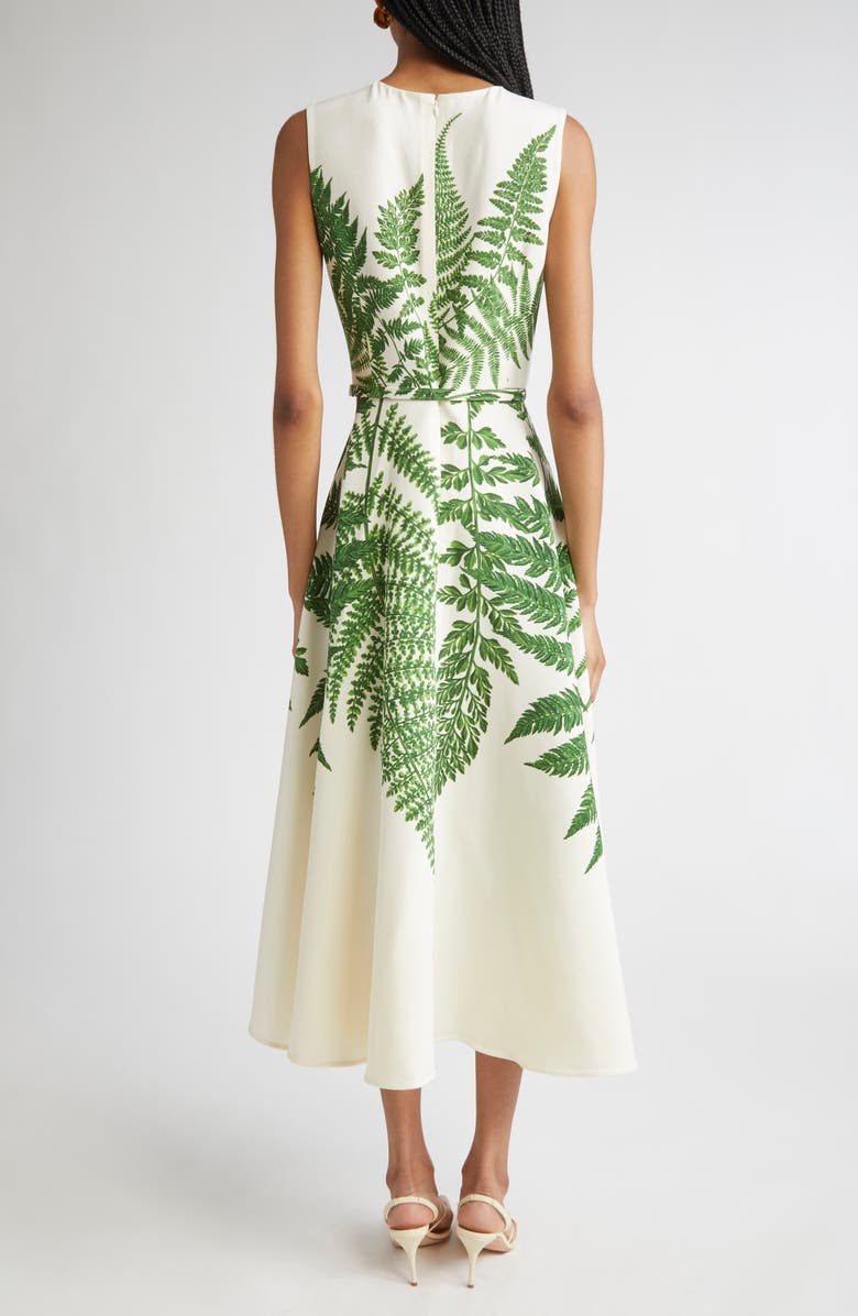 Oscar de la Renta Placed Fern Print Wool Blend A-Line Dress, Alternate, color, Green/ Ivory