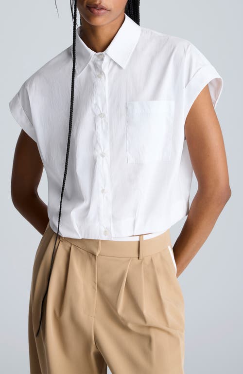 Kenneth Cole Drop Shoulder Crop Button-up Shirt In Pure White