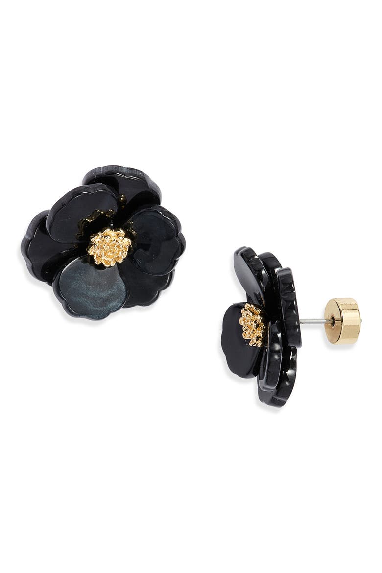 Floral Statement Stud Earrings, Main, color, GREY- GOLD