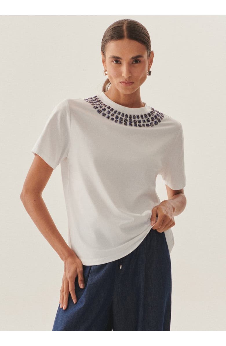 Exquise Adriana Crystal-Embellished Cotton Tee, Alternate, color, White