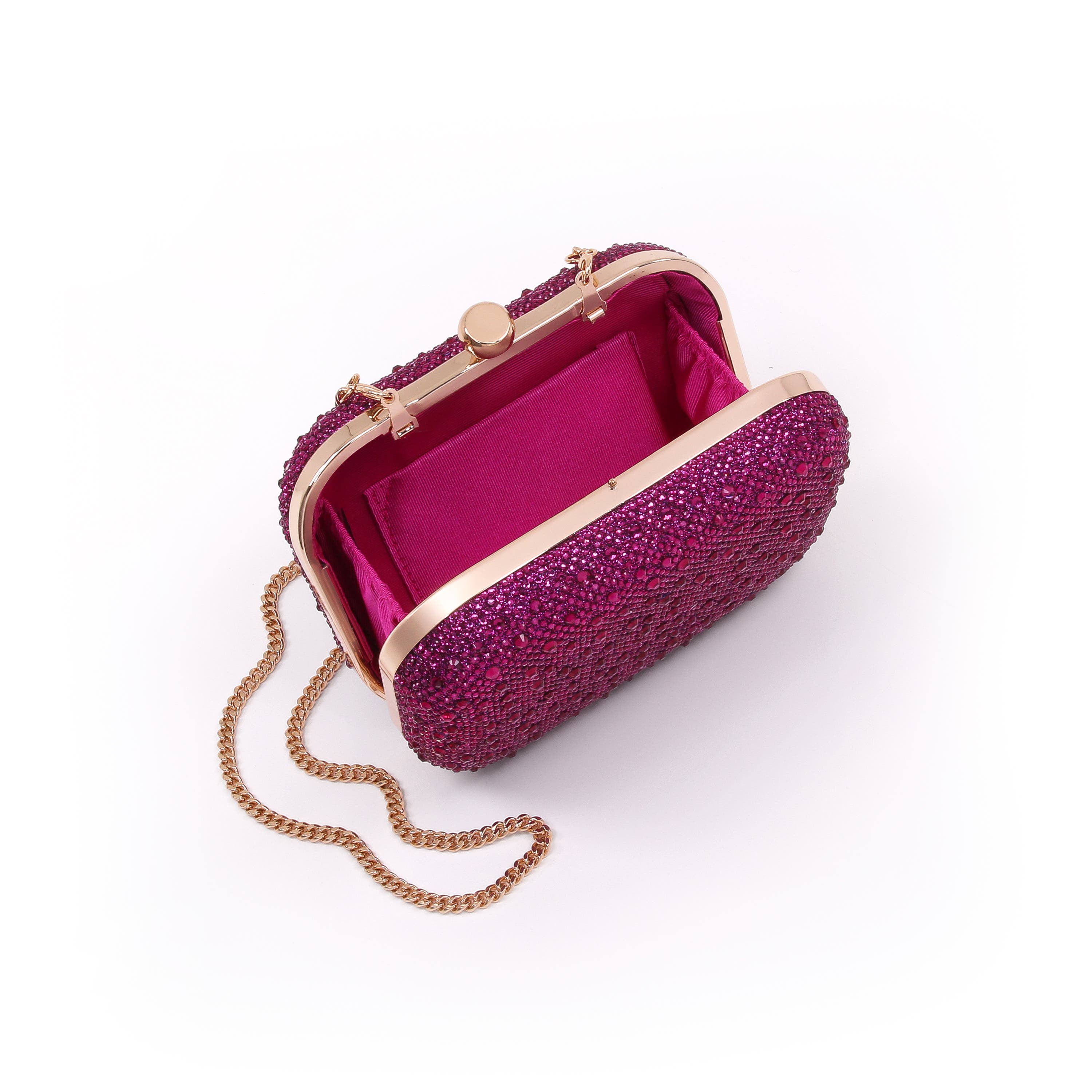Celest Crystal Mini Minaudiere Clutch, Alternate, color, Fuchsia
