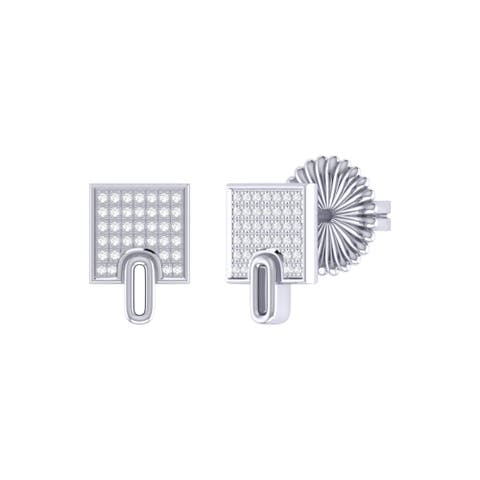 Sidewalk Square Sterling Silver Diamond Stud Earring