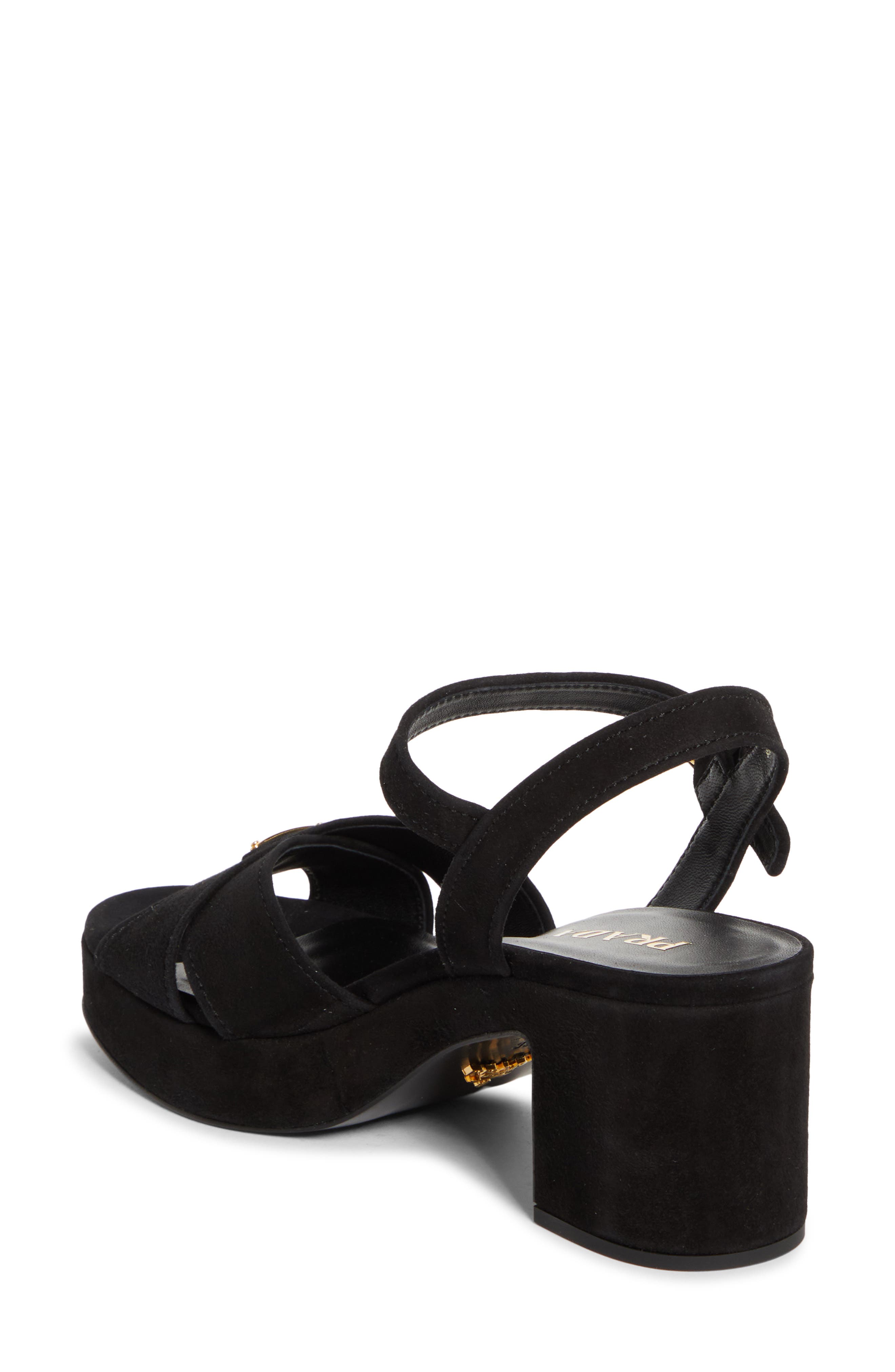 Prada Suede Platform Sandal, Alternate, color, Nero