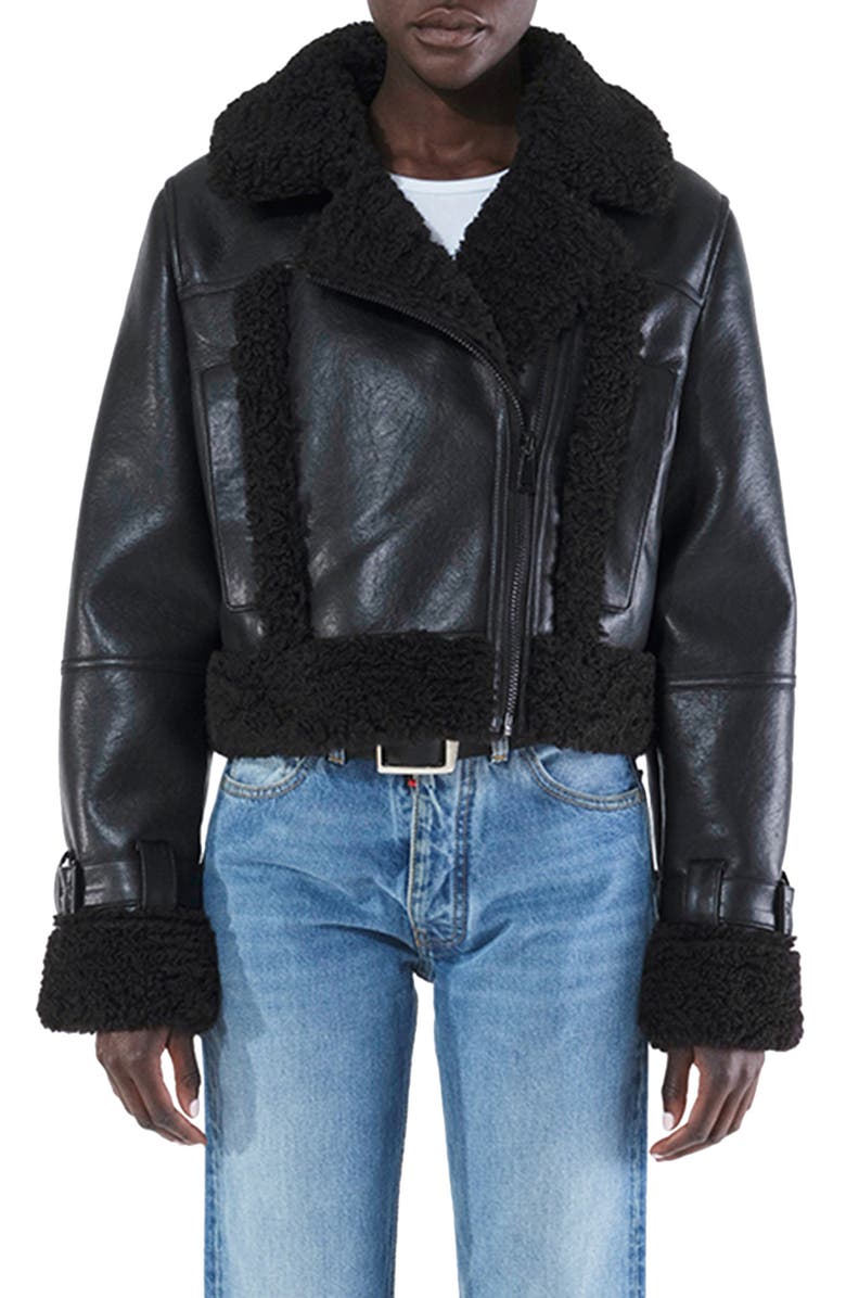 Apparis Jay Faux Leather & Faux Shearling Moto Jacket, Main, color, 