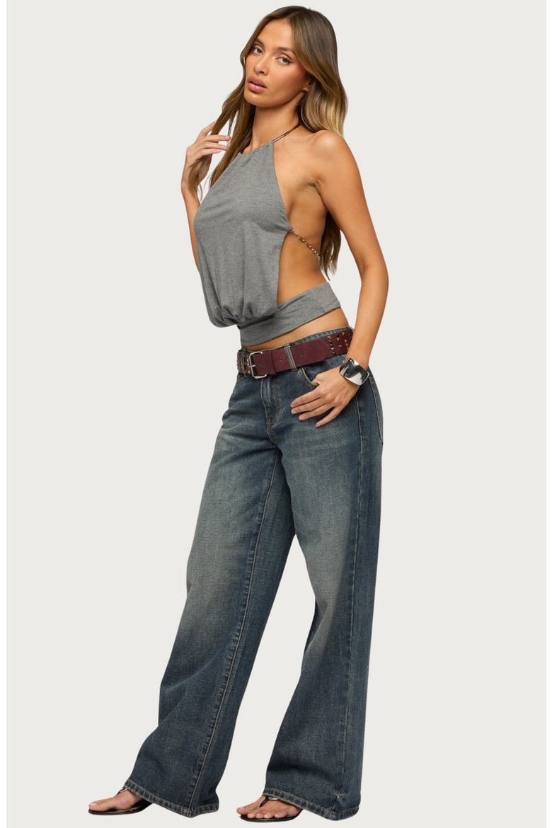 Damarey Chain Backless Halter Top, Alternate, color, DARK-GRAY-MELANGE