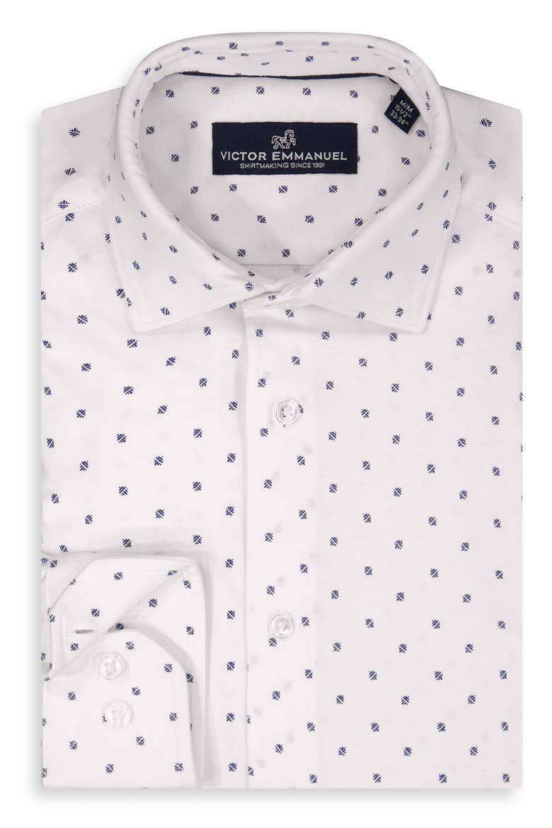 Regular Fit Geometric Print Knit Cotton Dress Shirt, Alternate, color, WHITE