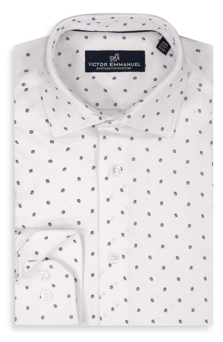 Victor Emmanuel Regular Fit Geometric Print Knit Cotton Dress Shirt, Alternate, color, White