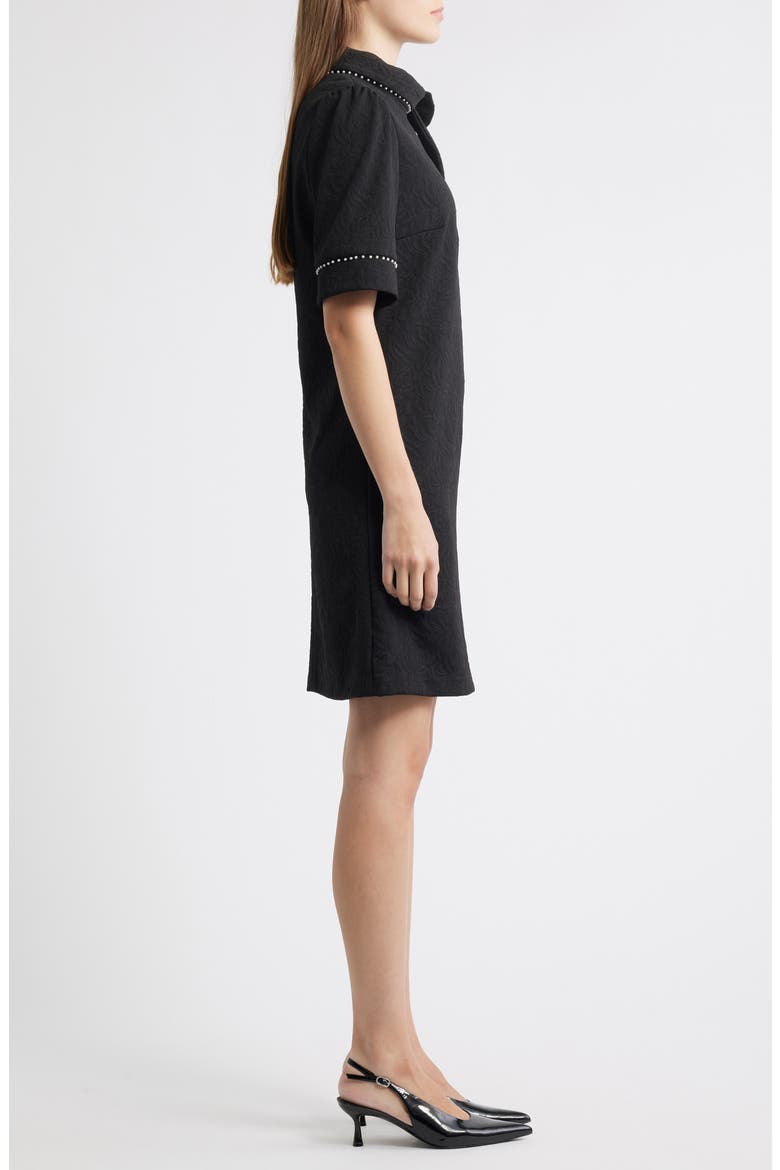 Bow Neck Faux Pearl Trim Sheath Dress, Alternate, color, BLACK