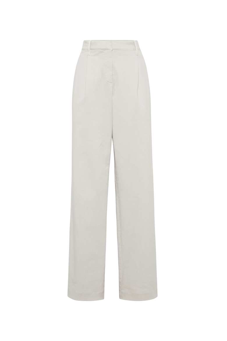 Stretch dyed denim loose straight trousers with monili, Main, color, White