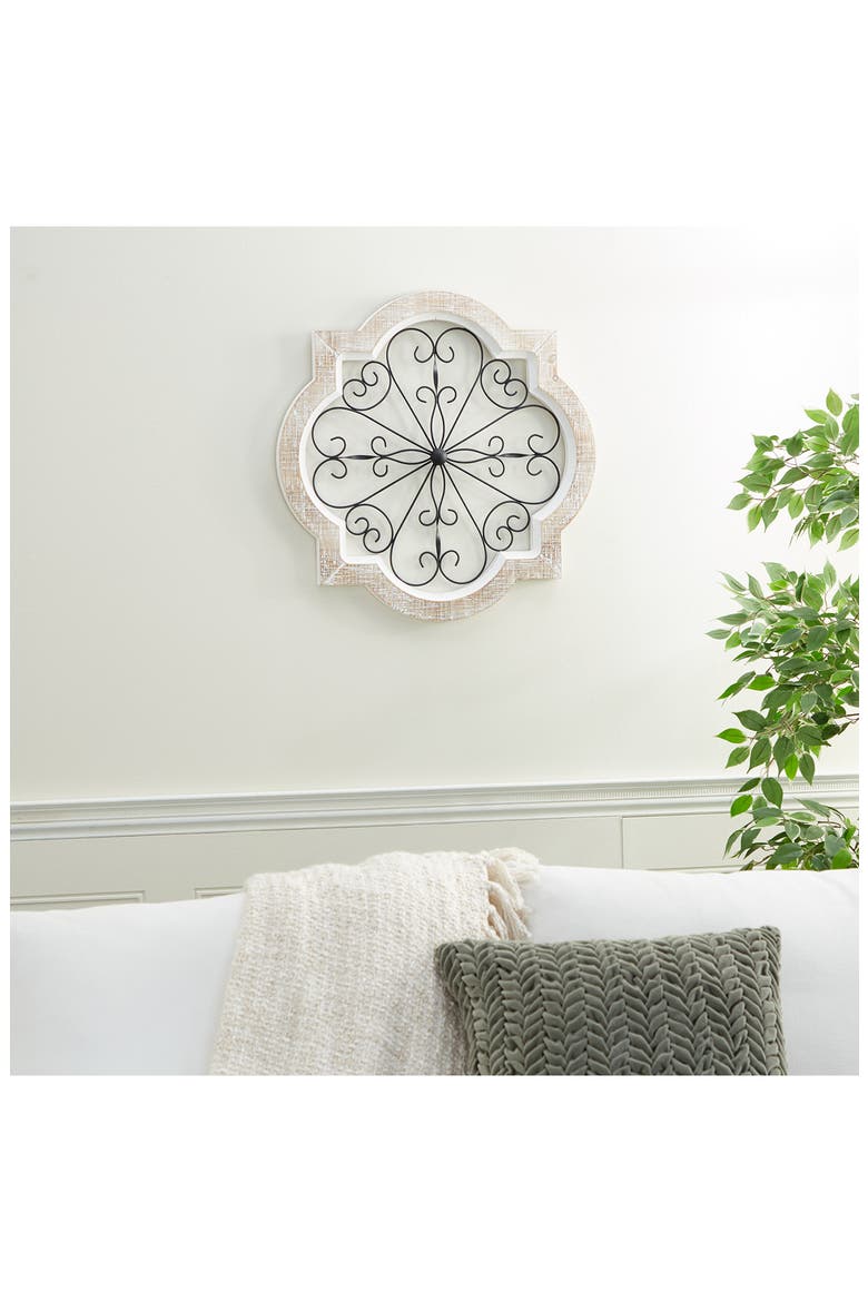 White Wood Scroll Wall Decor with Metal Scroll Work, Alternate, color, WHITE