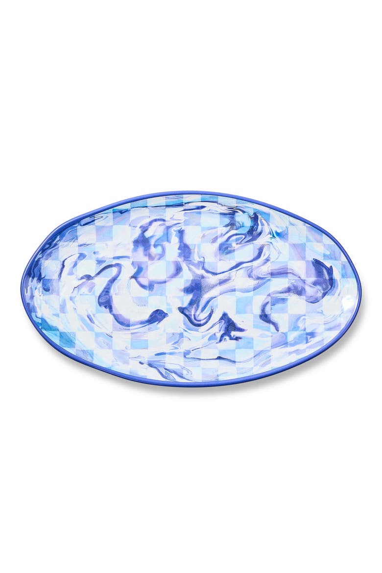Blue Marble Check Oval Melamine Platter, Alternate, color, BLUE