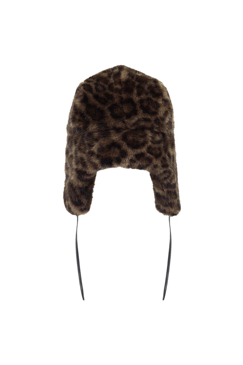 Faux Fur Trapper Hat with Polyurethane Ties, Alternate, color, Leopard