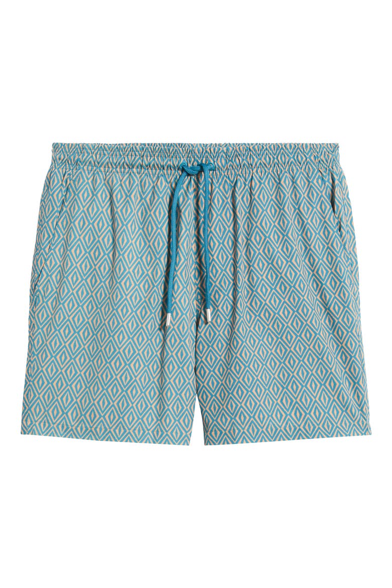 Retro Geometric Print Swim Trunks, Alternate, color, BLUE