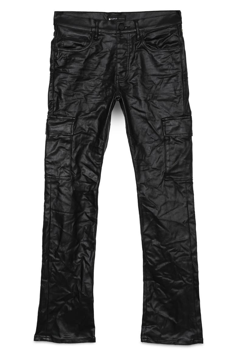 Slim Boot Cut Coated Cargo Pants, Alternate, color, BLACK PATENT LEATHER CARGO