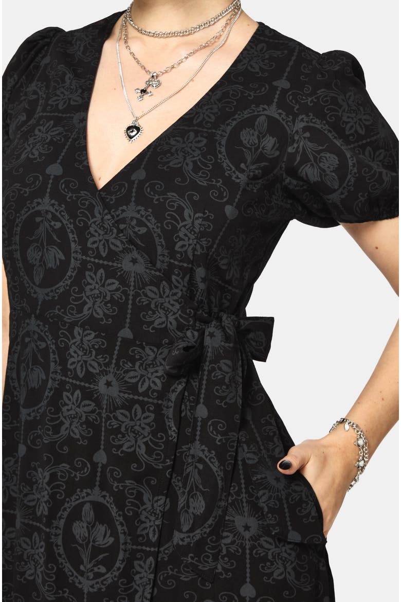 Cameo Floral Printed Wrap Dress, Alternate, color, Black