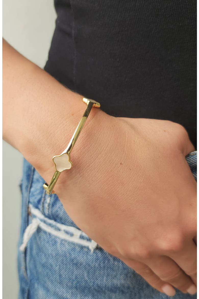 Mother of Pearl Clover Station Bangle, Alternate, color, GOLD