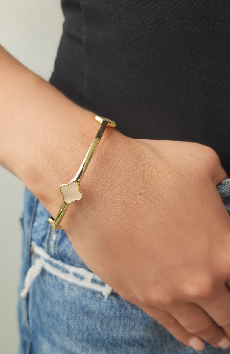 Adornia Mother of Pearl Clover Station Bangle, Alternate, color, Gold
