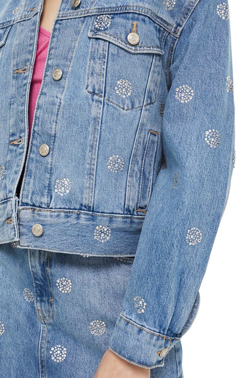 Topshop Diamante Sport Denim Jacket In Blue