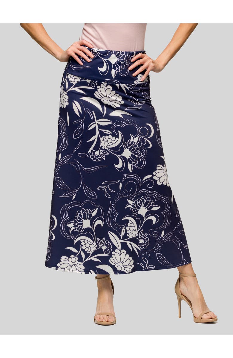 24seven Comfort Apparel Floral Print Elastic Waist A-LINE Maxi Skirt, Main, color,