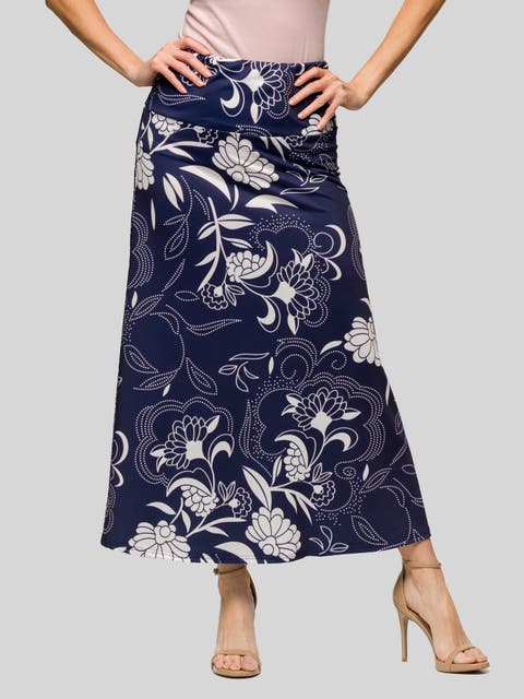 Floral Print Elastic Waist A-LINE Maxi Skirt