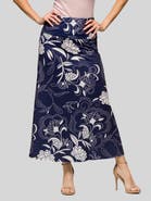 24seven Comfort Apparel Floral Print Elastic Waist A-LINE Maxi Skirt