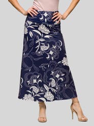 24seven Comfort Apparel Floral Print Elastic Waist A-LINE Maxi Skirt