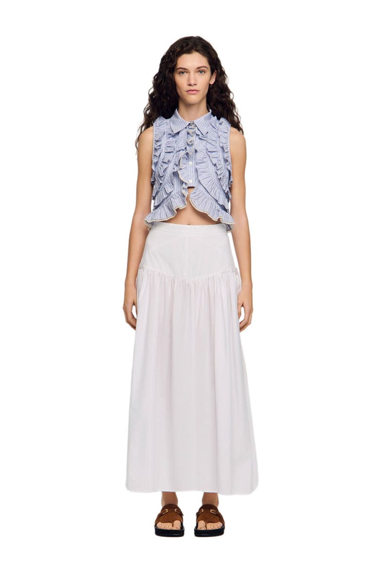 Long poplin skirt with ties, Alternate, color, White