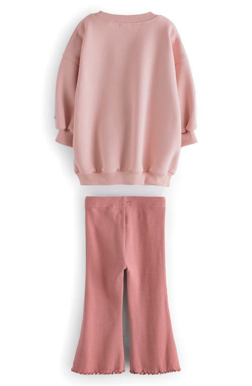 Next Kids' Bow Appliqué Sweatshirt & Rib Flare Leggings Set In Pink