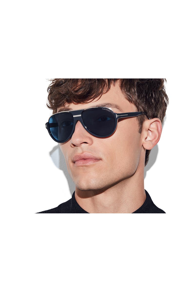 TOM FORD 'Dimitry' 59mm Aviator Sunglasses, Alternate, color, Shiny Palladium / Blue